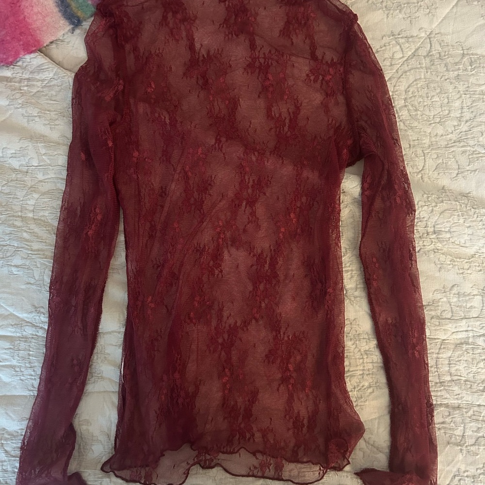 Elegant Sheer Lace Top - Red